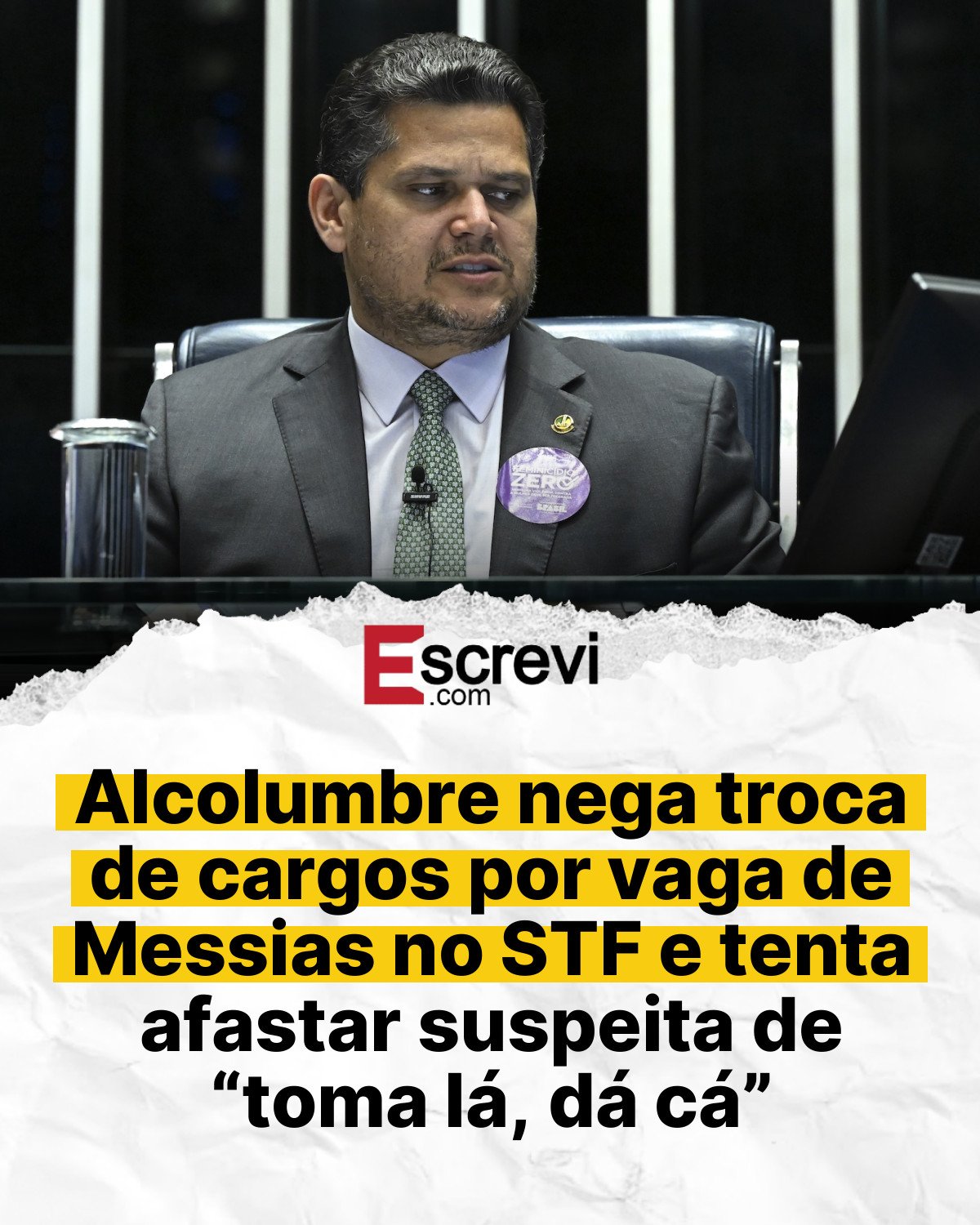 Alcolumbre nega troca de cargos por vaga de Messias no STF e tenta afastar suspeita de “toma lá, dá cá” card branco