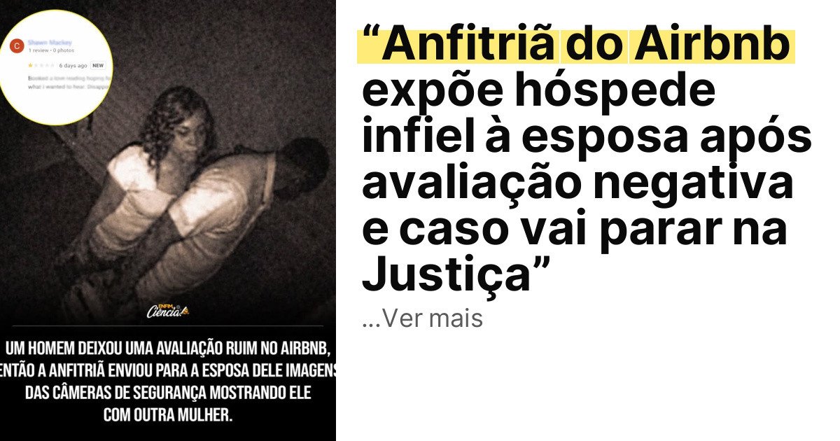 “Anfitriã do Airbnb expõe hóspede infiel à esposa após avaliação negativa e caso vai parar na Justiça” imagem principal