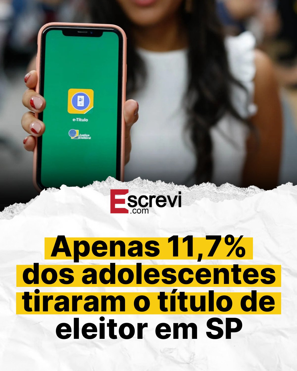 Apenas 11,7% dos adolescentes tiraram o título de eleitor em SP card branco