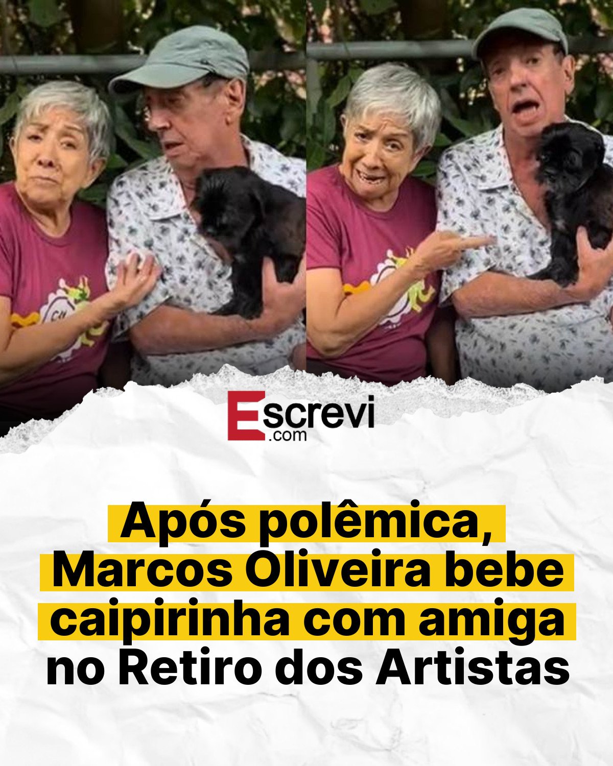 Após polêmica, Marcos Oliveira bebe caipirinha com amiga no Retiro dos Artistas card branco