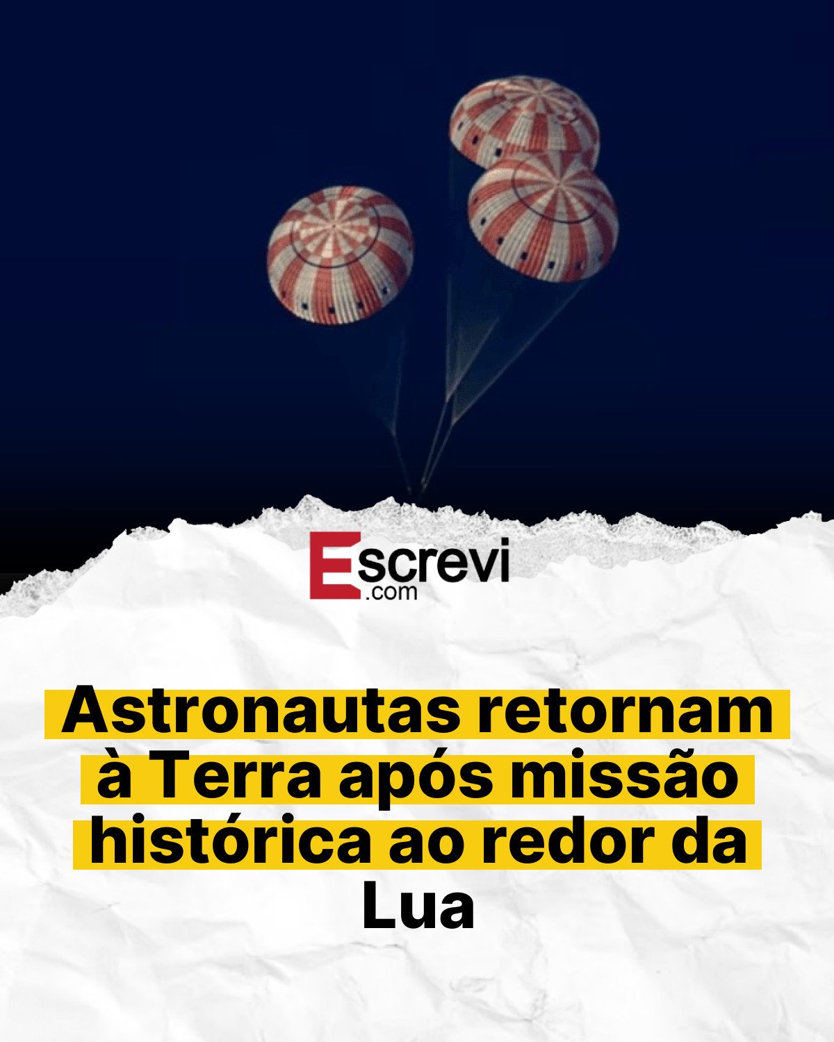 Astronautas retornam à Terra após missão histórica ao redor da Lua card branco