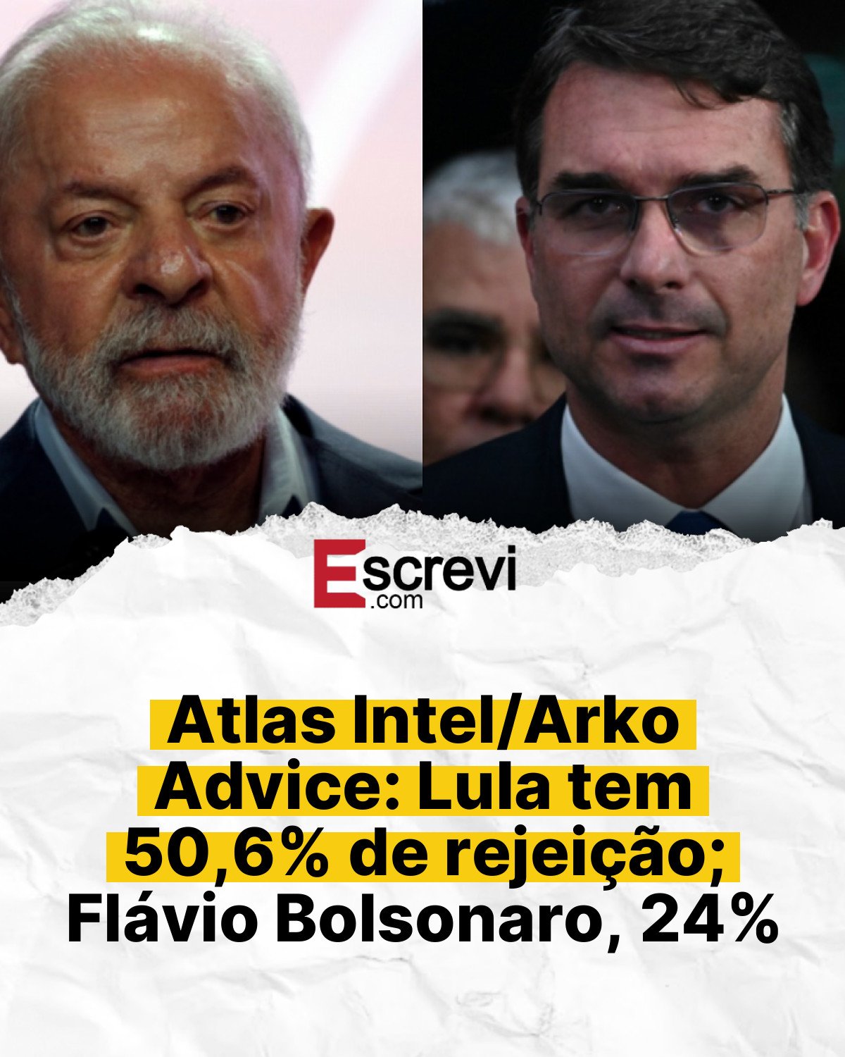 Atlas Intel/Arko Advice: Lula tem 50,6% de rejeição; Flávio Bolsonaro, 24% card branco