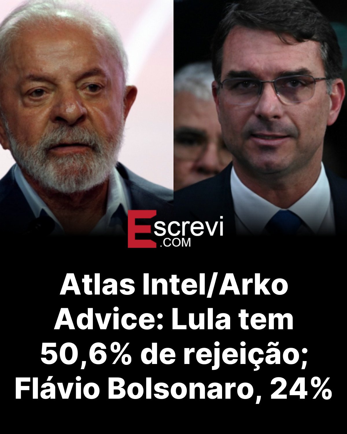 Atlas Intel/Arko Advice: Lula tem 50,6% de rejeição; Flávio Bolsonaro, 24% card preto