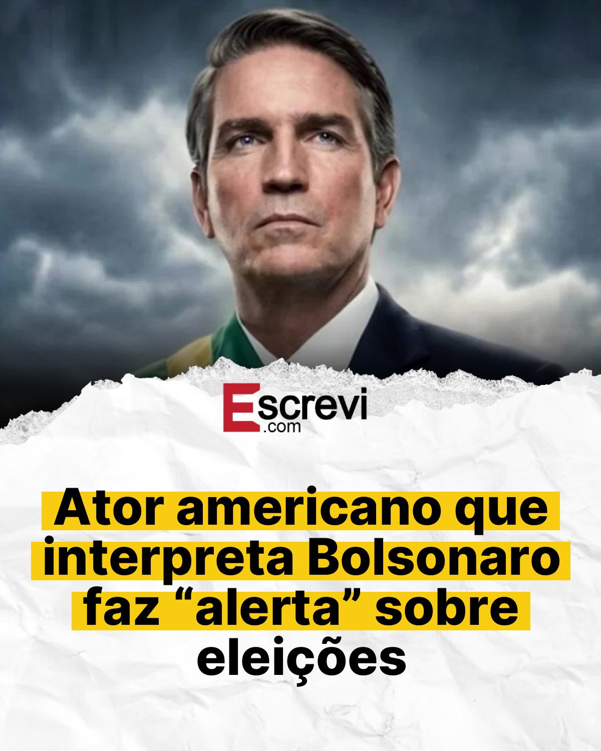 Ator americano que interpreta Bolsonaro faz “alerta” sobre eleições card branco