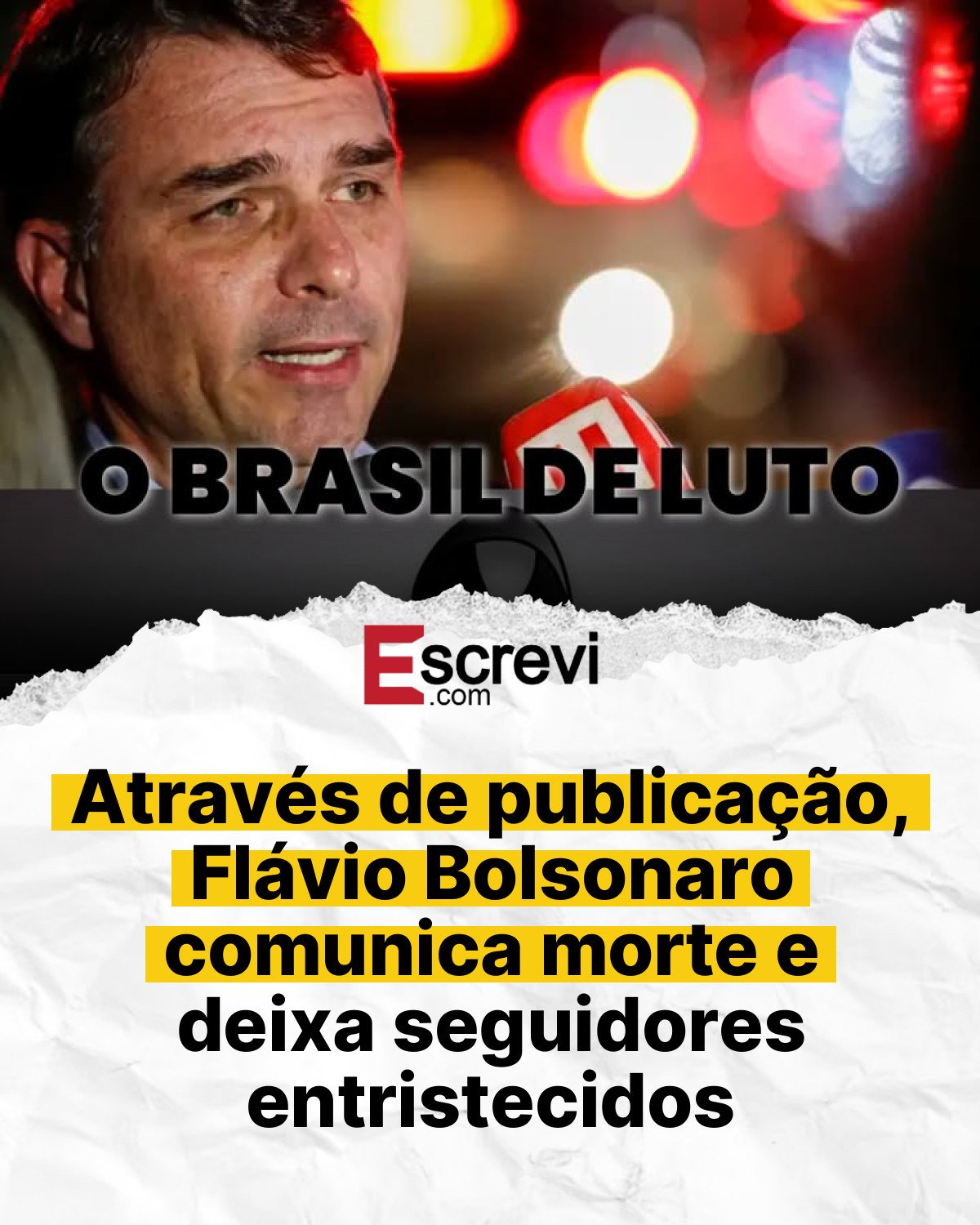 Através de publicação, Flávio Bolsonaro comunica morte e deixa seguidores entristecidos card branco