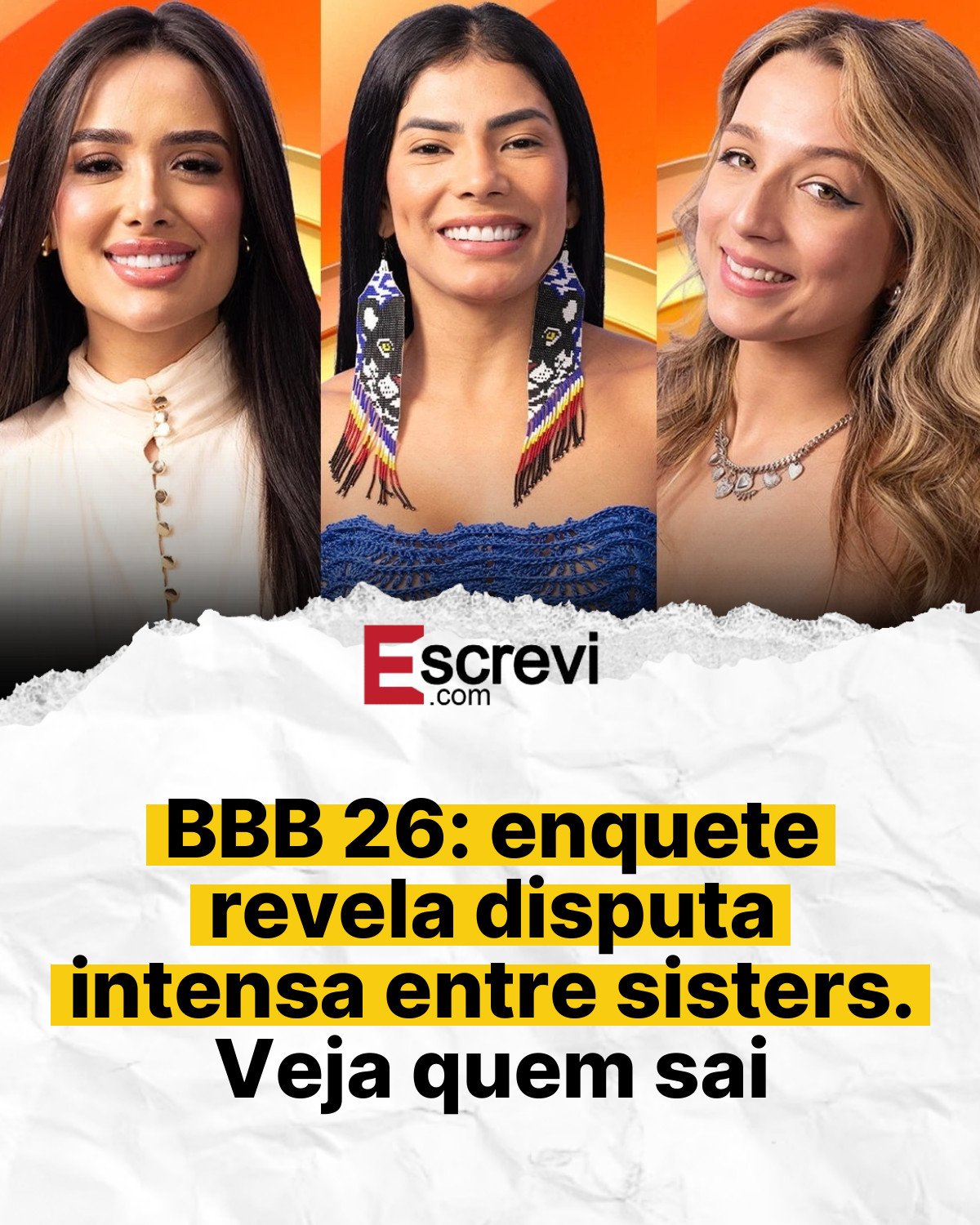 BBB 26: enquete revela disputa intensa entre sisters. Veja quem sai card branco