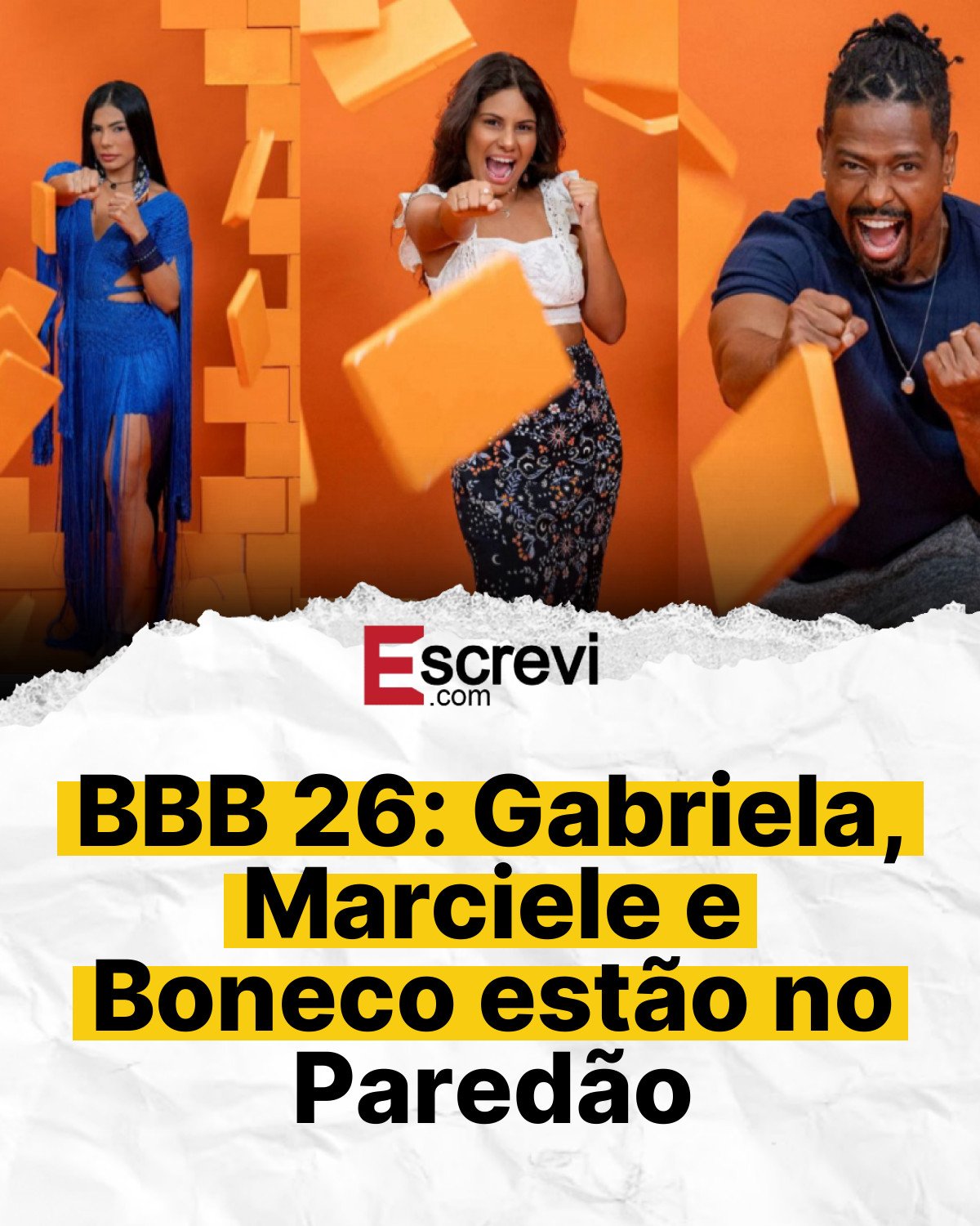 BBB 26: Gabriela, Marciele e Boneco estão no Paredão card branco