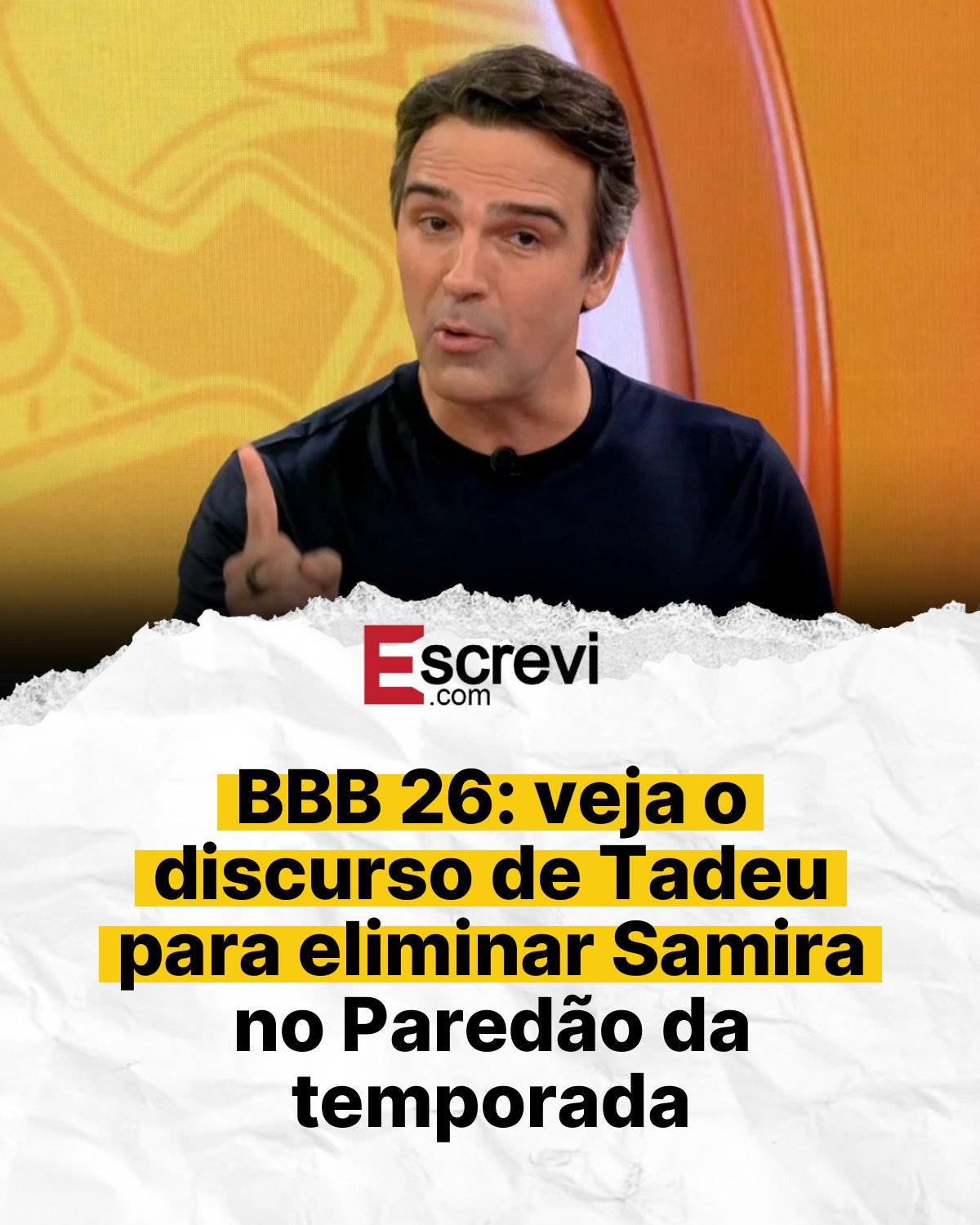 BBB 26: veja o discurso de Tadeu para eliminar Samira no Paredão da temporada card branco