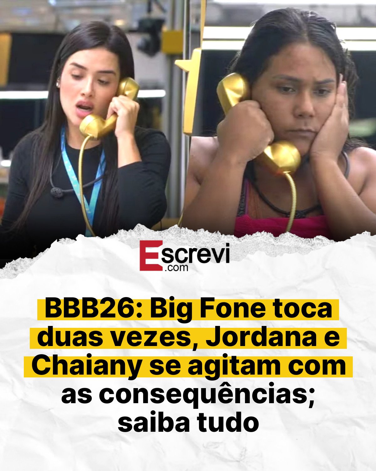 BBB26: Big Fone toca duas vezes, Jordana e Chaiany se agitam com as consequências; saiba tudo card branco