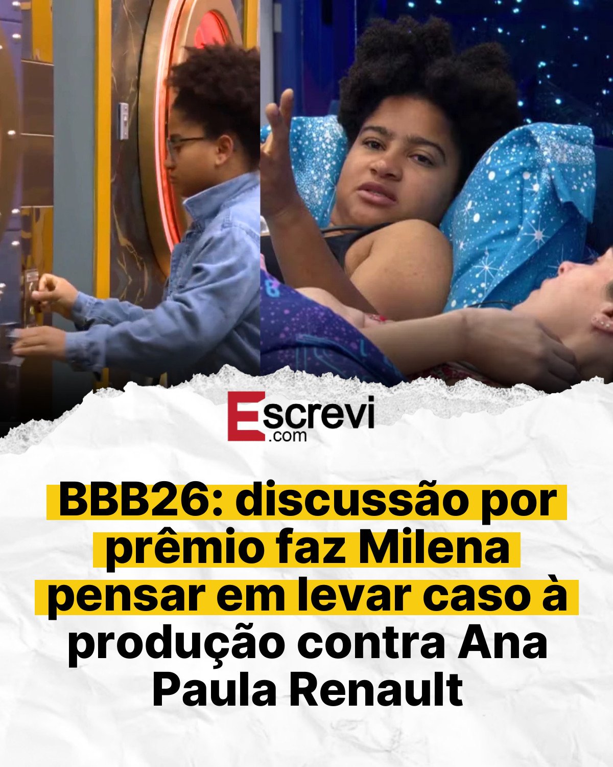 BBB26: discussão por prêmio faz Milena pensar em levar caso à produção contra Ana Paula Renault card branco