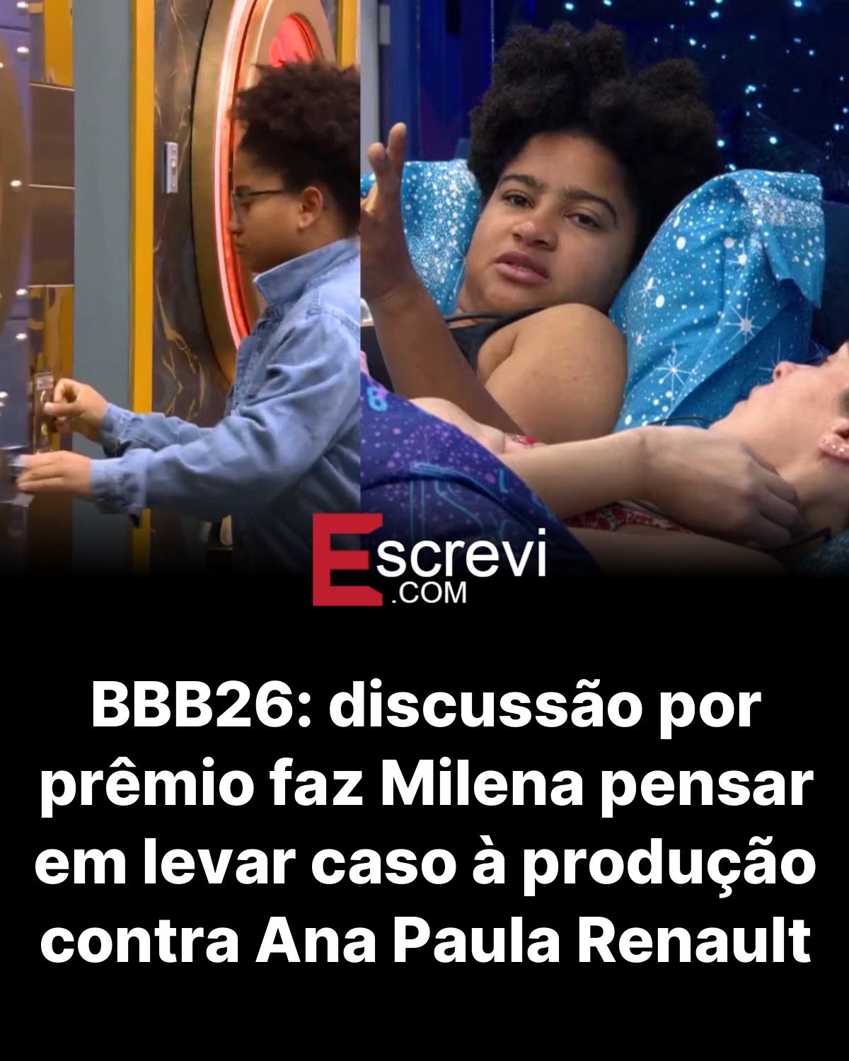 BBB26: discussão por prêmio faz Milena pensar em levar caso à produção contra Ana Paula Renault card preto