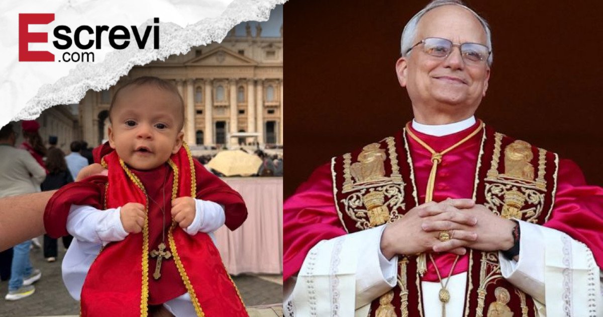 Bebê brasileiro, vestido de papa, recebe bênção de Leão XIV; veja vídeo imagem principal