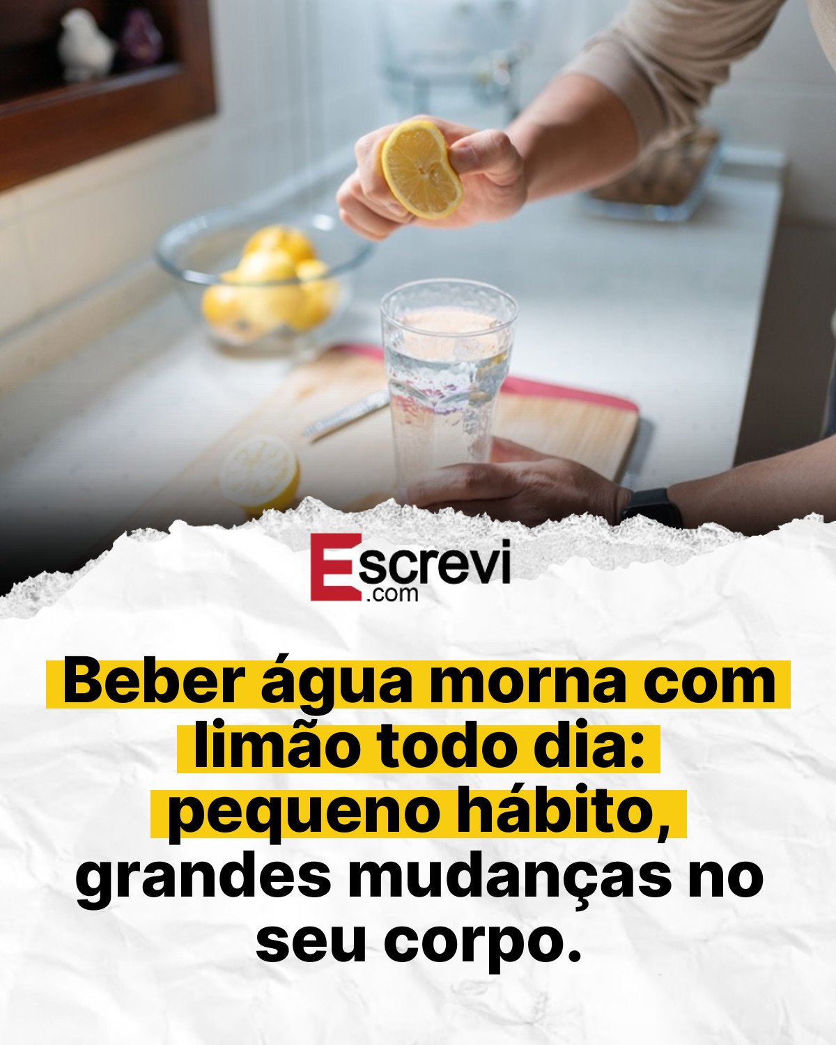 Beber água morna com limão todo dia: pequeno hábito, grandes mudanças no seu corpo. card branco