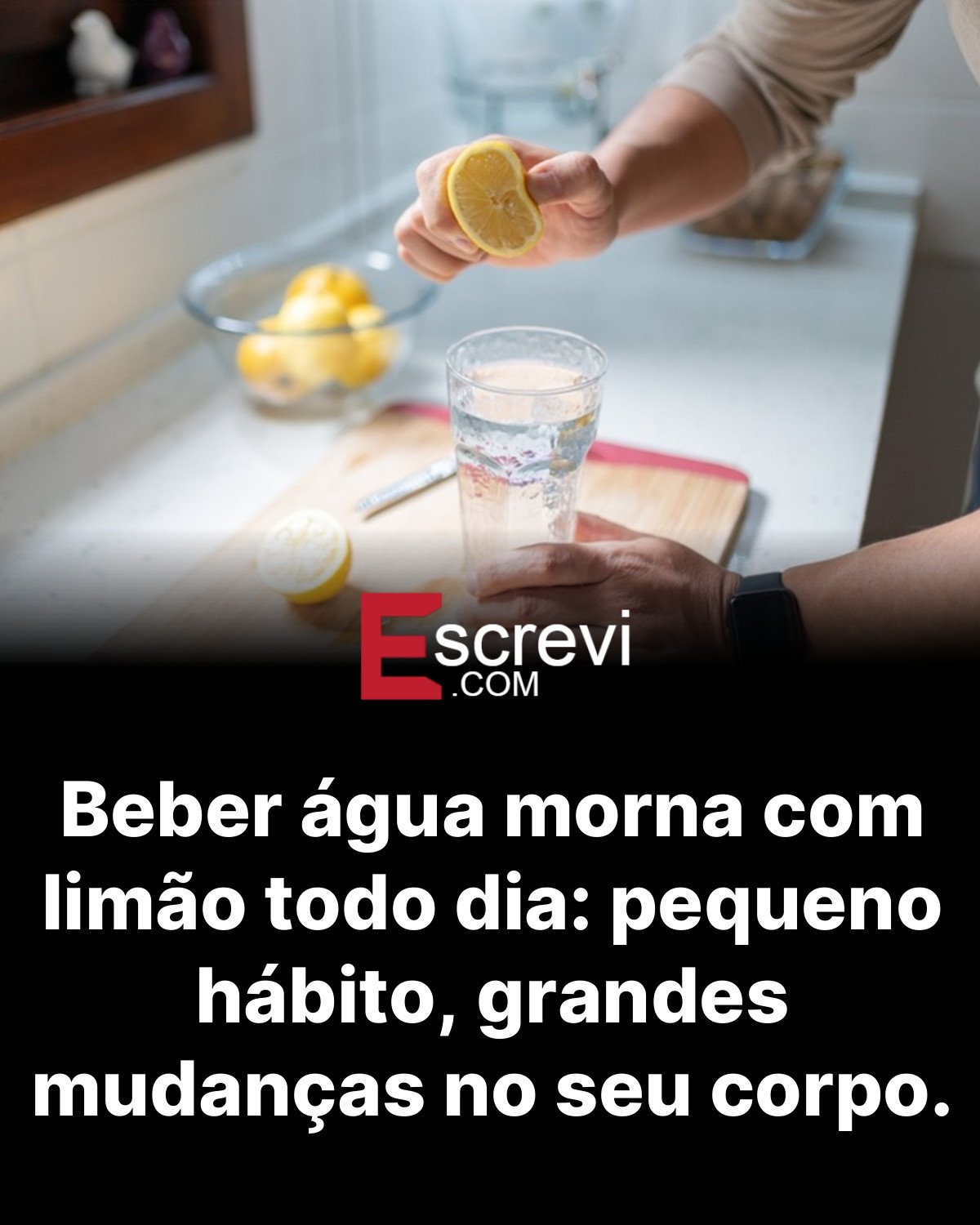 Beber água morna com limão todo dia: pequeno hábito, grandes mudanças no seu corpo. card preto