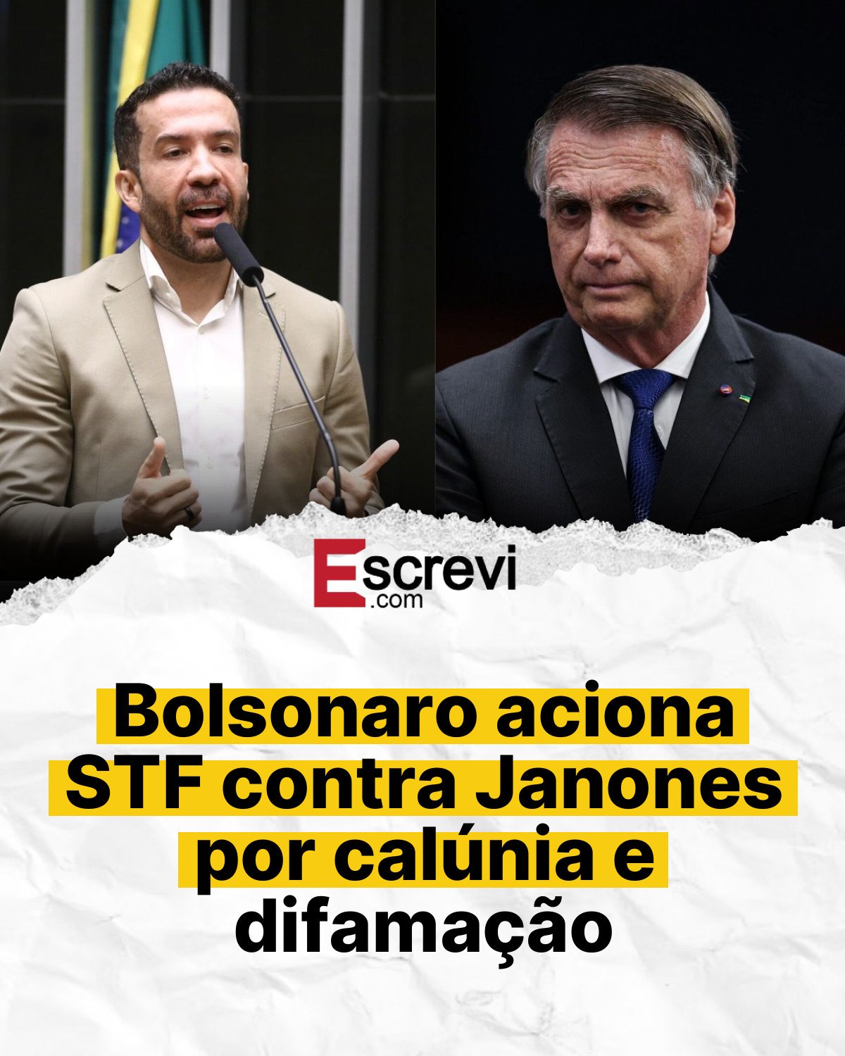 Bolsonaro aciona STF contra Janones por calúnia e difamação card branco