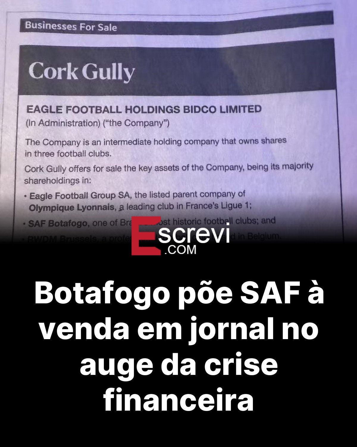 Botafogo põe SAF à venda em jornal no auge da crise financeira card preto