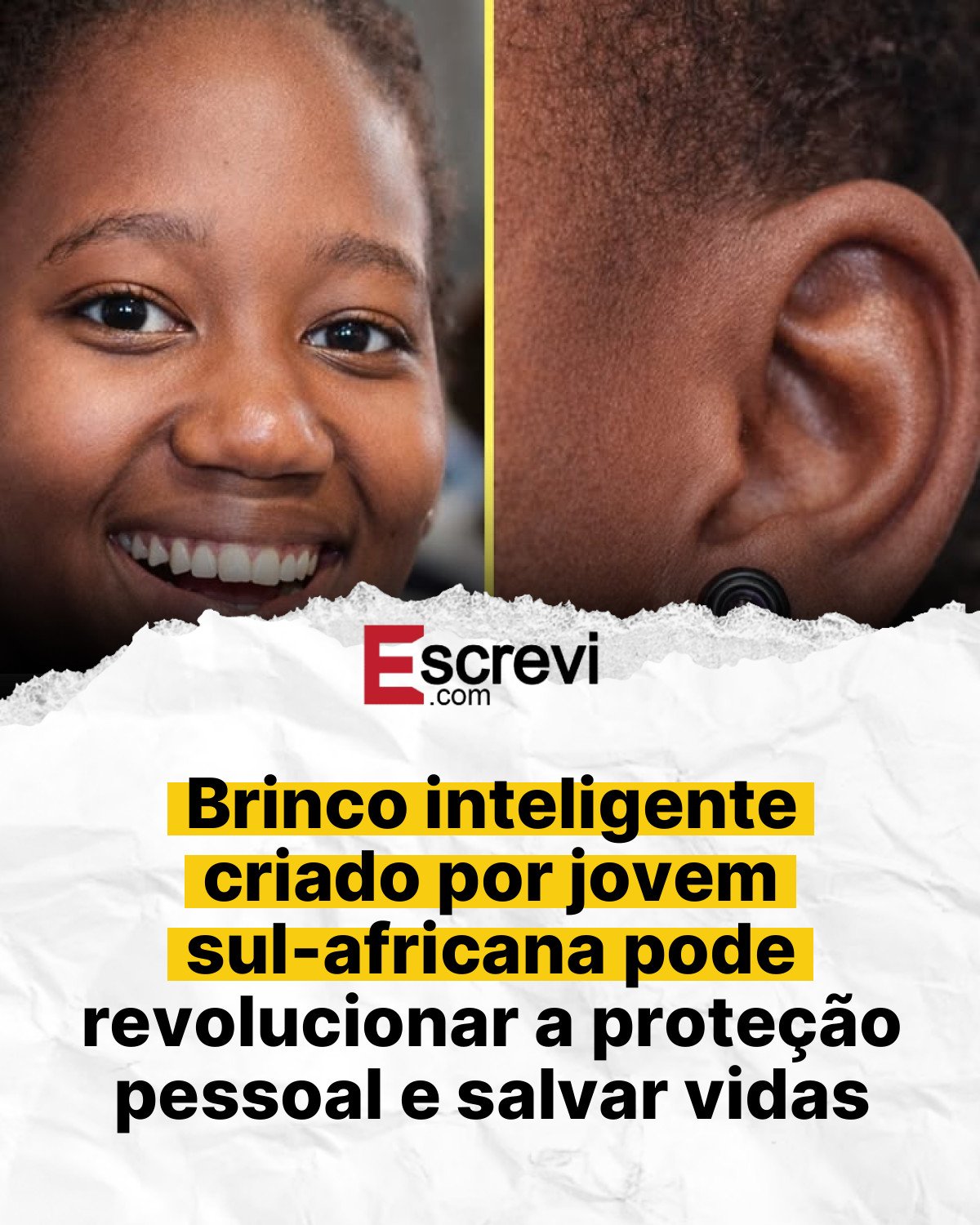 Brinco inteligente criado por jovem sul-africana pode revolucionar a proteção pessoal e salvar vidas card branco