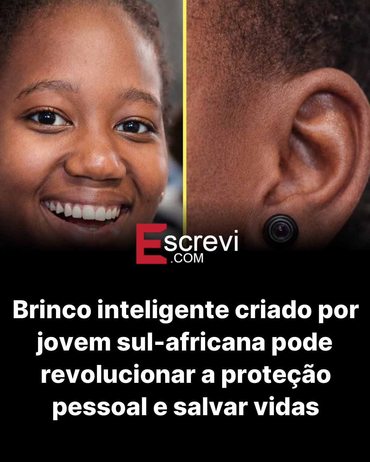 Brinco inteligente criado por jovem sul-africana pode revolucionar a proteção pessoal e salvar vidas card preto