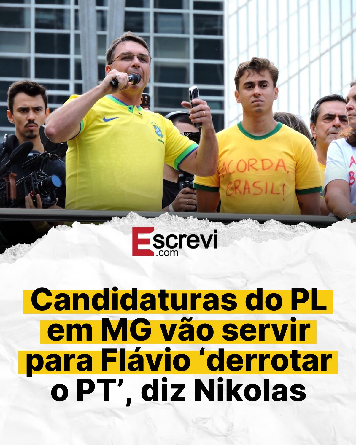 Candidaturas do PL em MG vão servir para Flávio ‘derrotar o PT’, diz Nikolas card branco