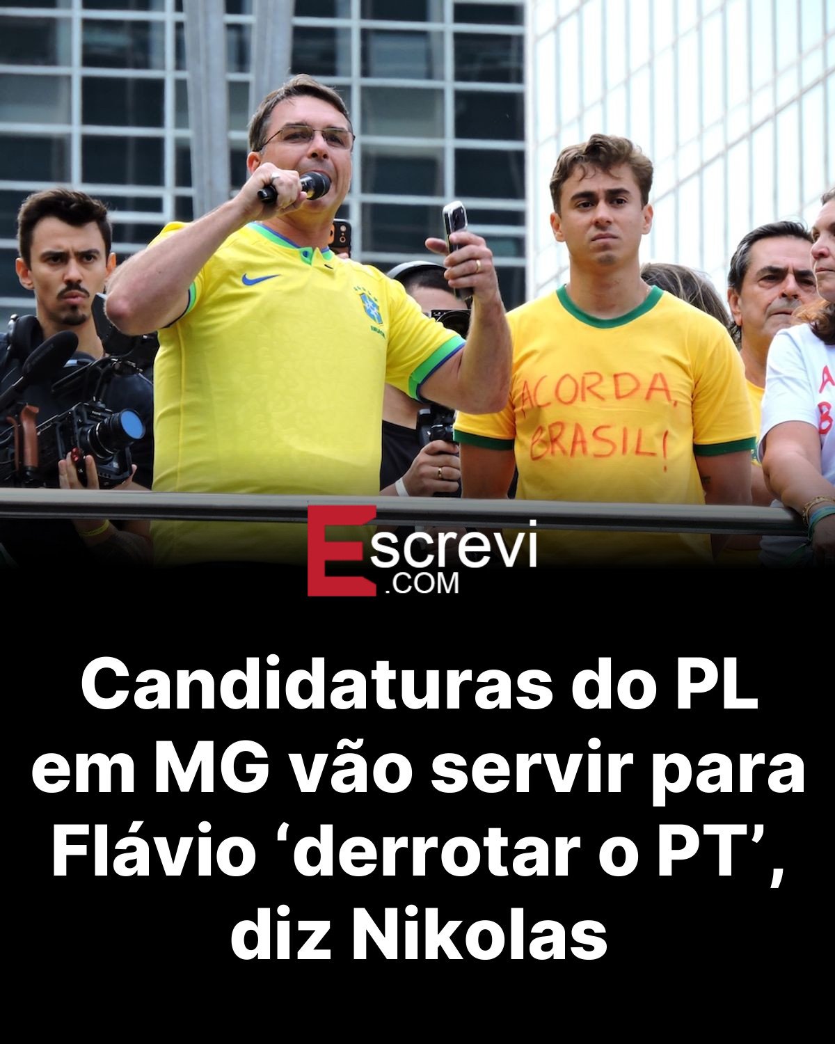 Candidaturas do PL em MG vão servir para Flávio ‘derrotar o PT’, diz Nikolas card preto