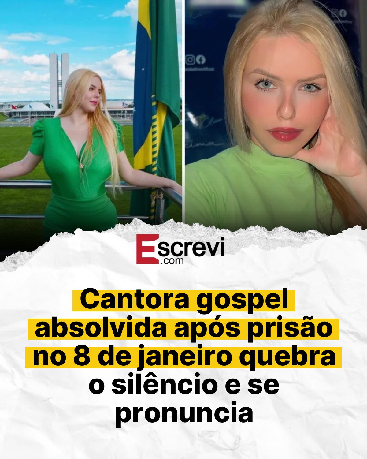 Cantora gospel absolvida após prisão no 8 de janeiro quebra o silêncio e se pronuncia card branco