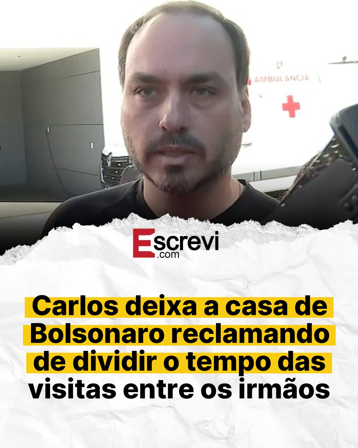 Carlos deixa a casa de Bolsonaro reclamando de dividir o tempo das visitas entre os irmãos card branco