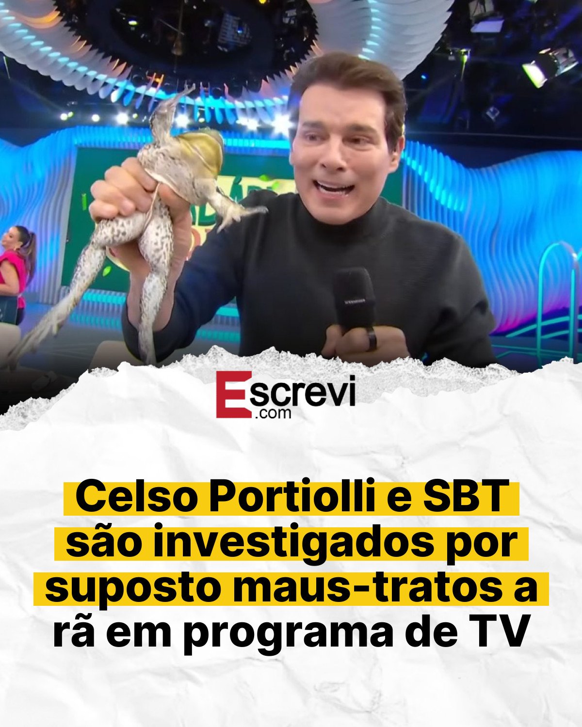 Celso Portiolli e SBT são investigados por suposto maus-tratos a rã em programa de TV card branco