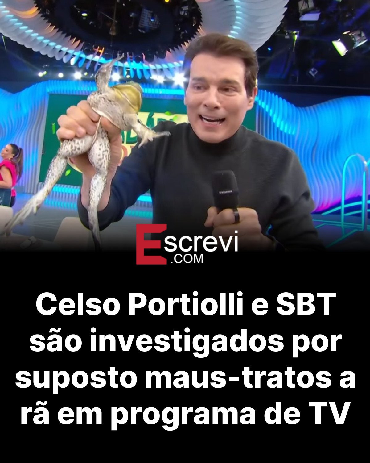 Celso Portiolli e SBT são investigados por suposto maus-tratos a rã em programa de TV card preto