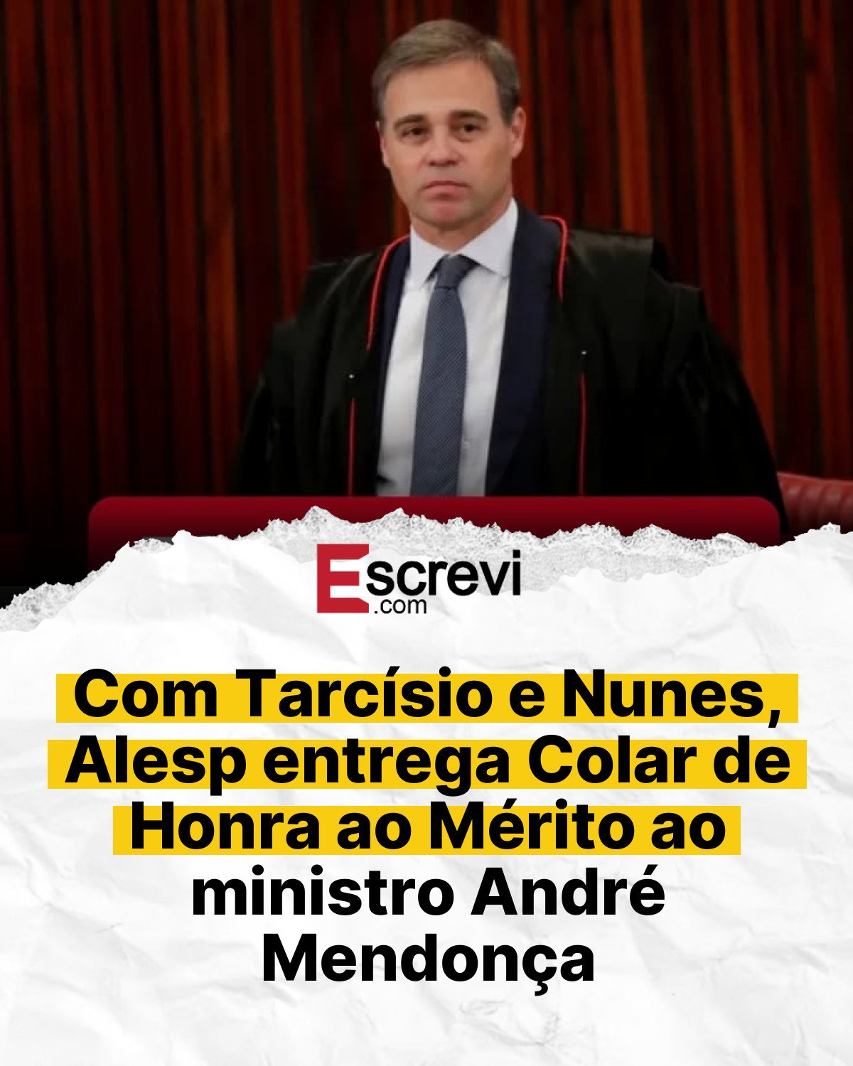 Com Tarcísio e Nunes, Alesp entrega Colar de Honra ao Mérito ao ministro André Mendonça card branco