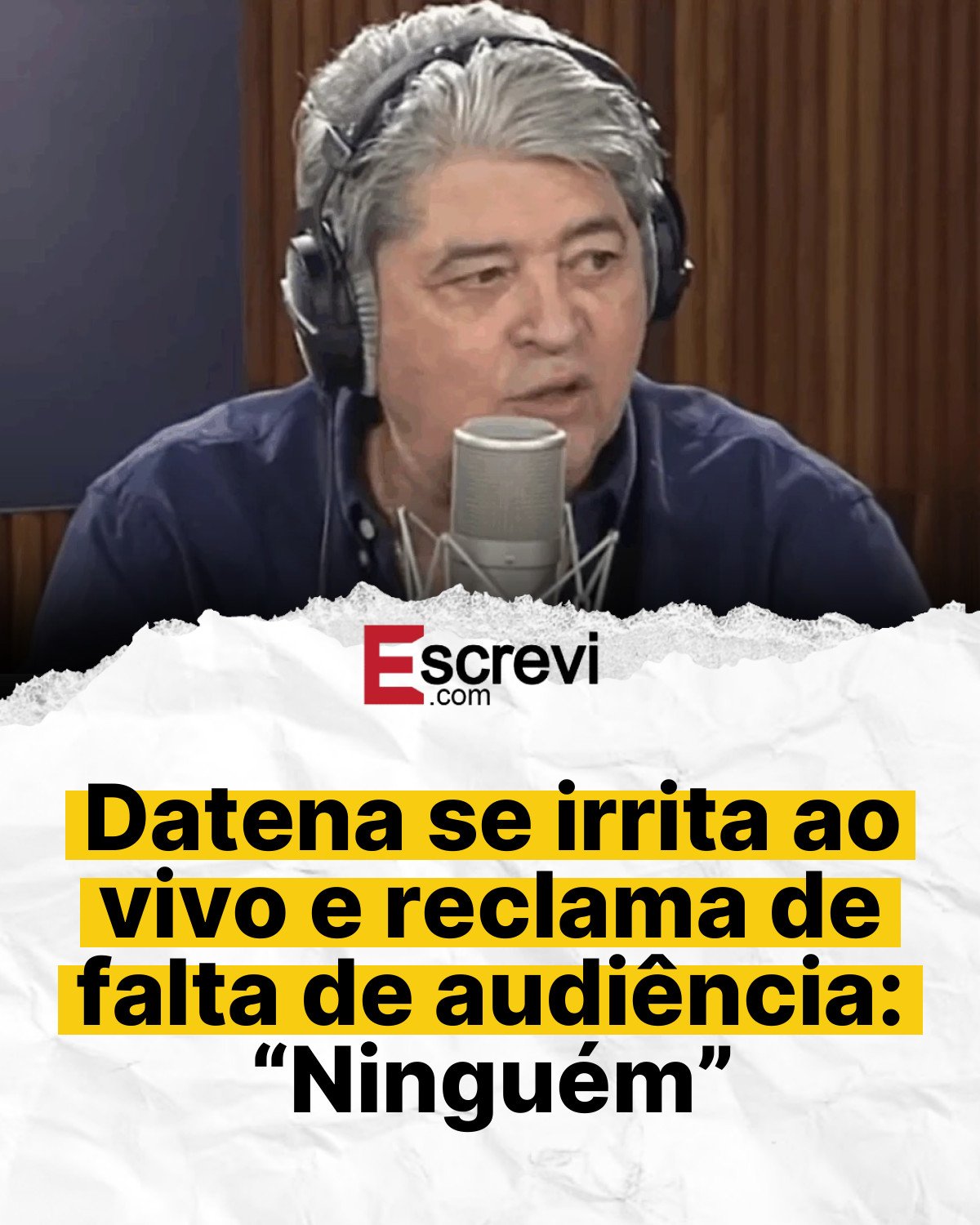 Datena se irrita ao vivo e reclama de falta de audiência: “Ninguém” card branco