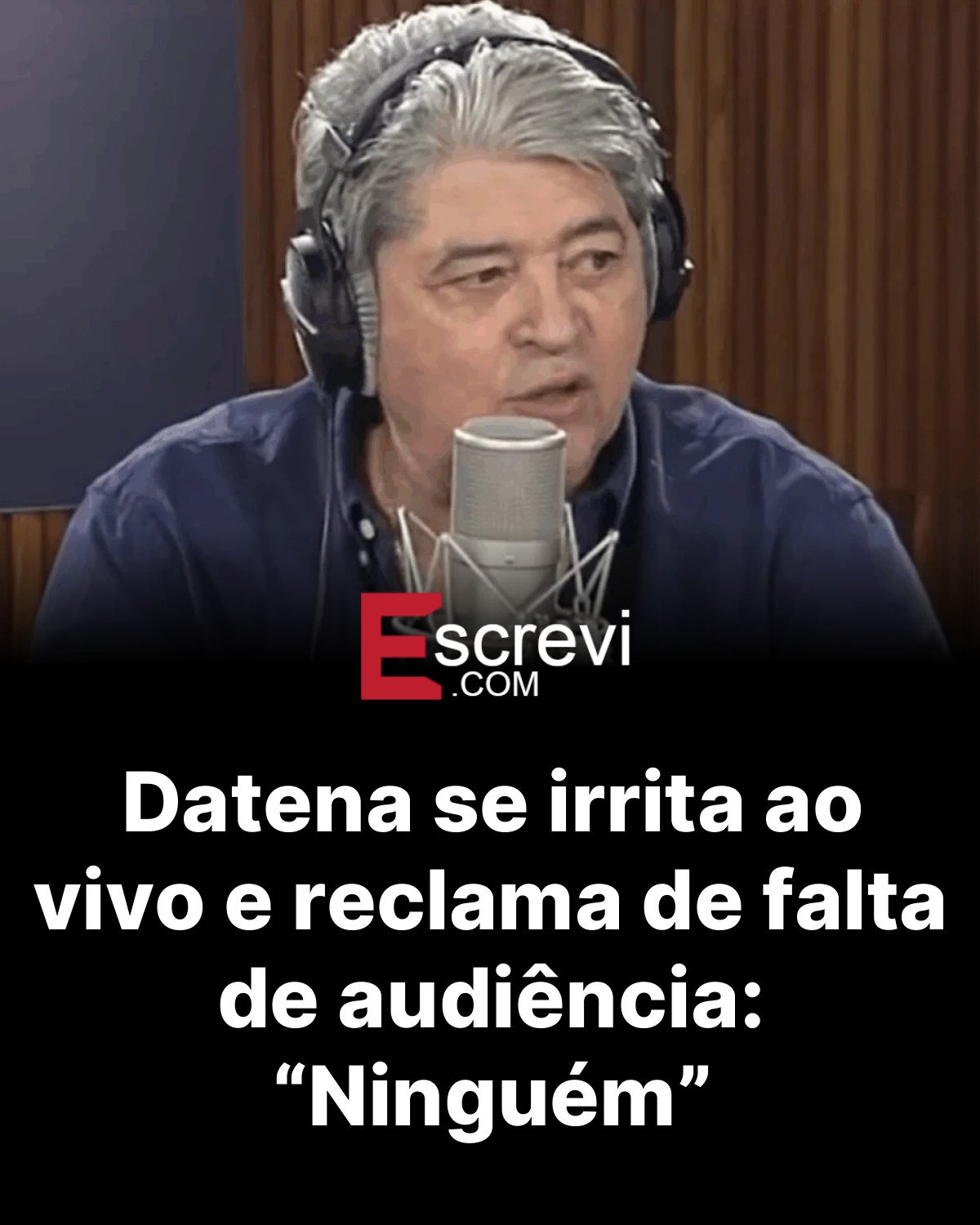 Datena se irrita ao vivo e reclama de falta de audiência: “Ninguém” card preto