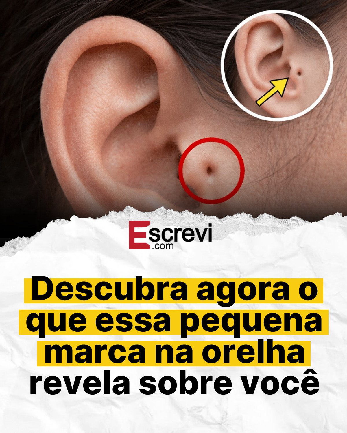 Descubra agora o que essa pequena marca na orelha revela sobre você card branco