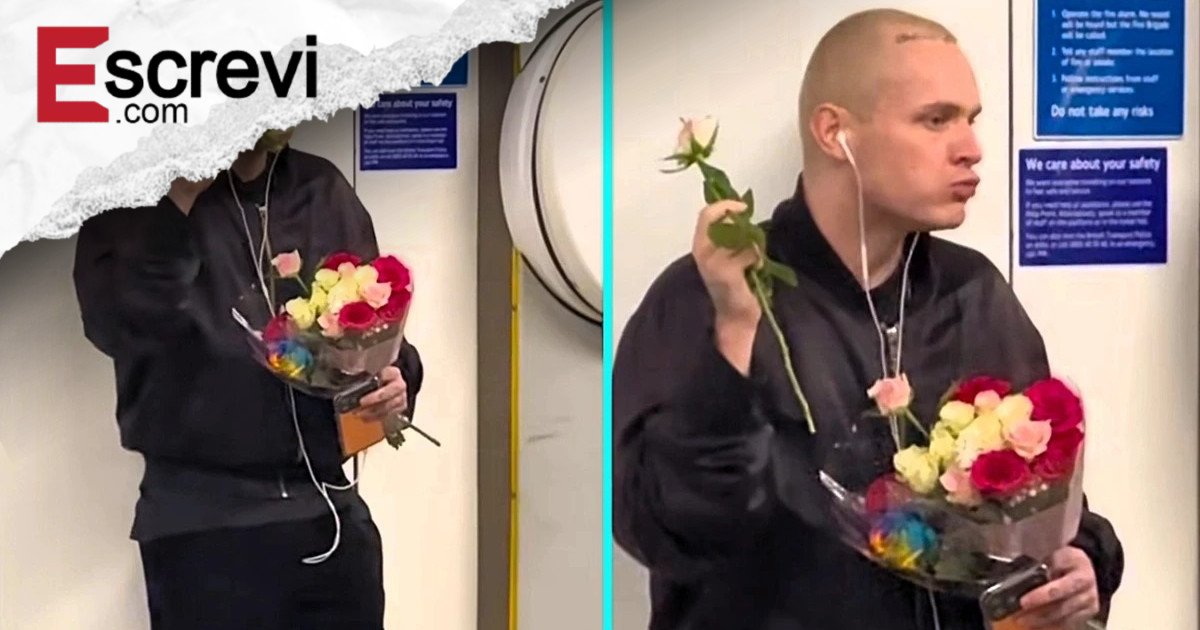 Desilusão amorosa? Homem viraliza ao comer buquê de rosas em metrô imagem principal