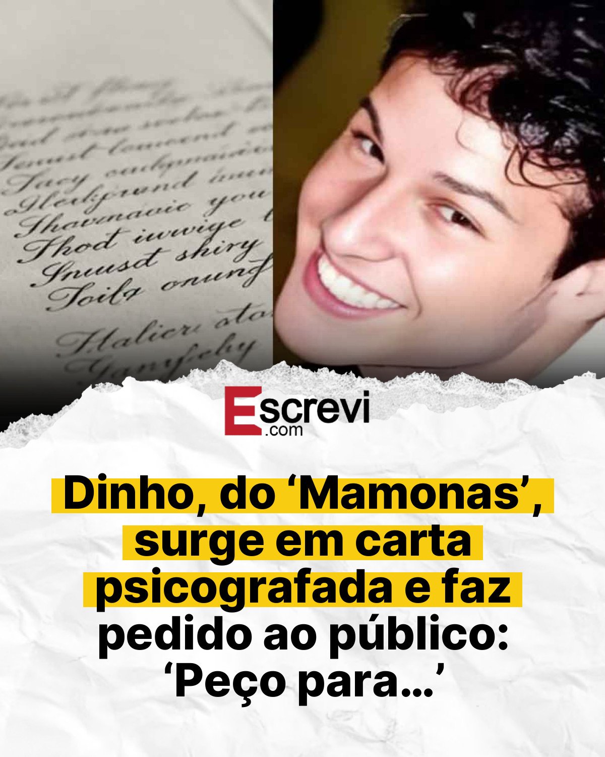 Dinho, do ‘Mamonas’, surge em carta psicografada e faz pedido ao público: ‘Peço para…’ card branco