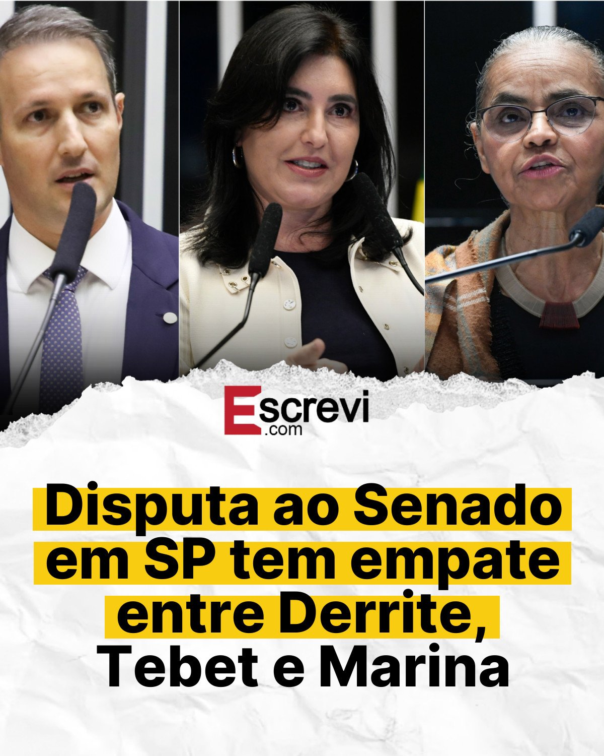 Disputa ao Senado em SP tem empate entre Derrite, Tebet e Marina card branco