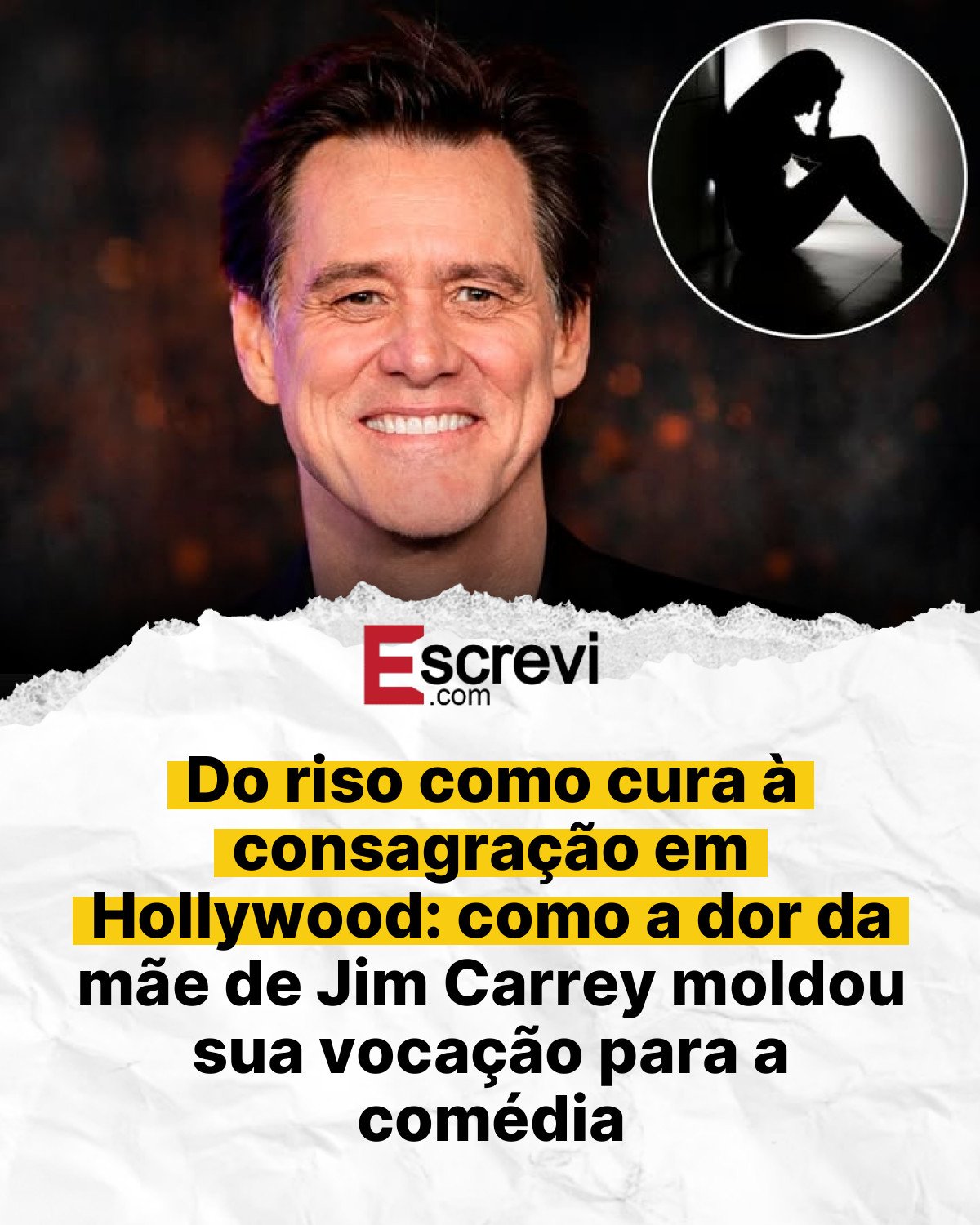 Do riso como cura à consagração em Hollywood: como a dor da mãe de Jim Carrey moldou sua vocação para a comédia card branco