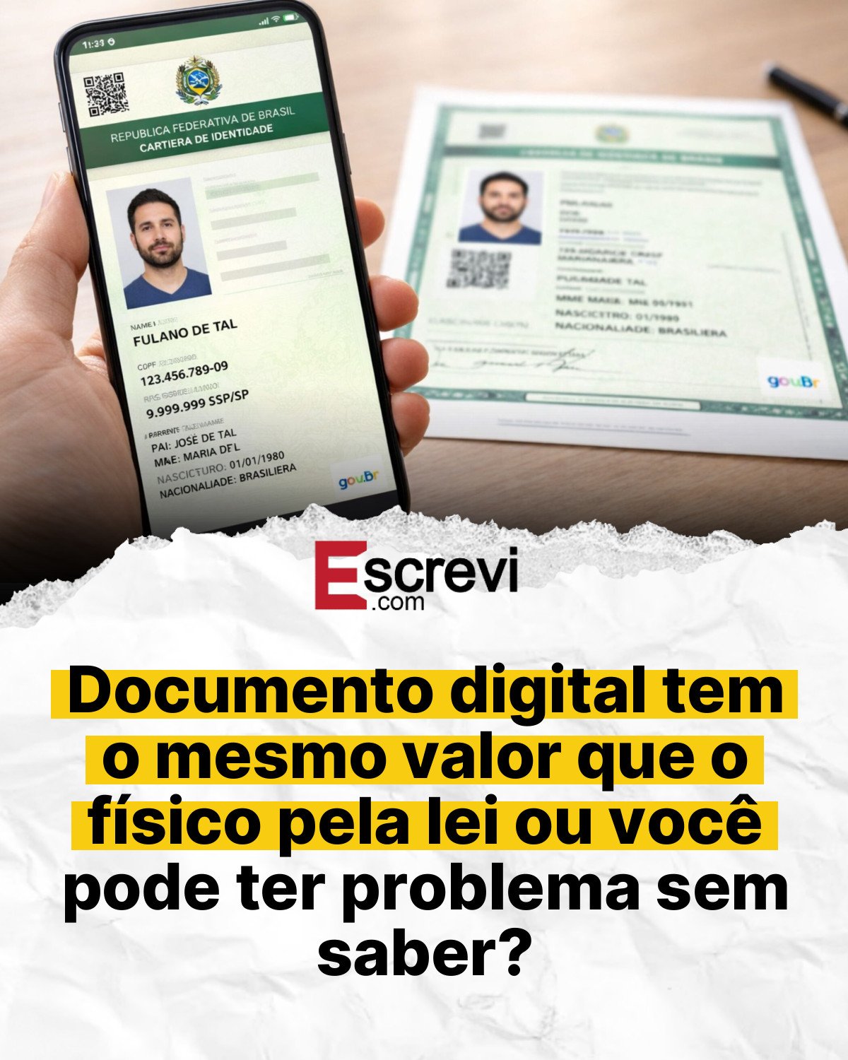 Documento digital tem o mesmo valor que o físico pela lei ou você pode ter problema sem saber? card branco