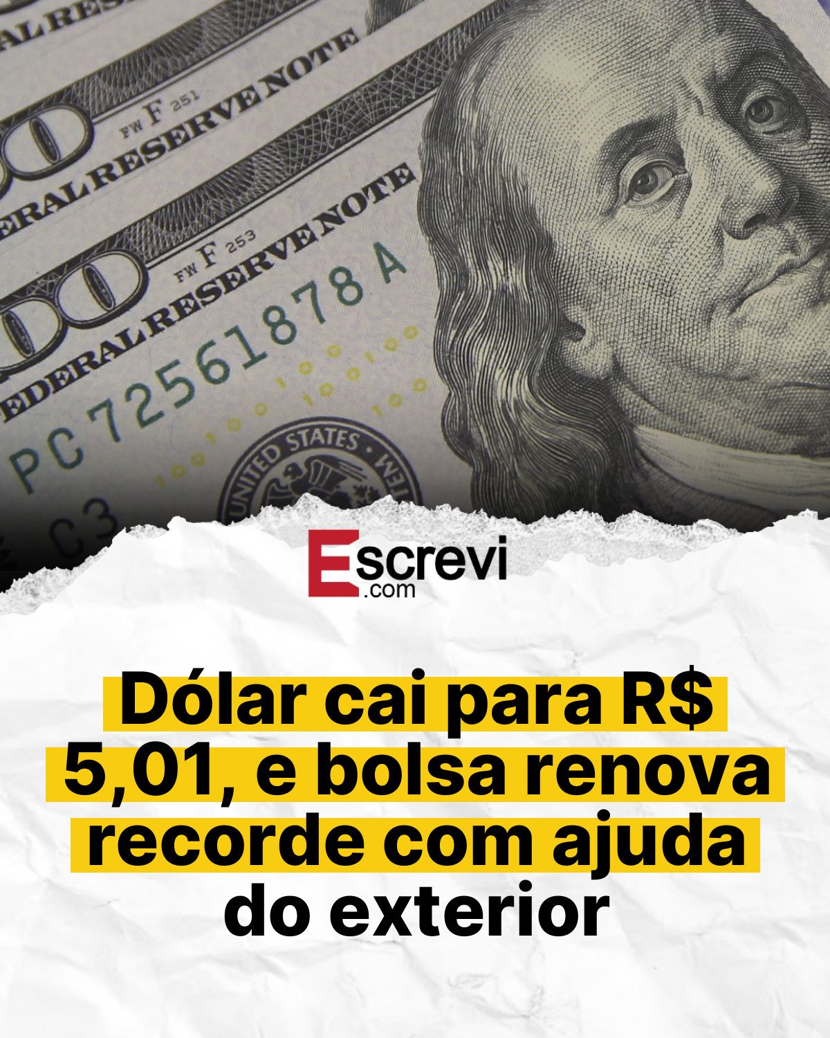 Dólar cai para R$ 5,01, e bolsa renova recorde com ajuda do exterior card branco