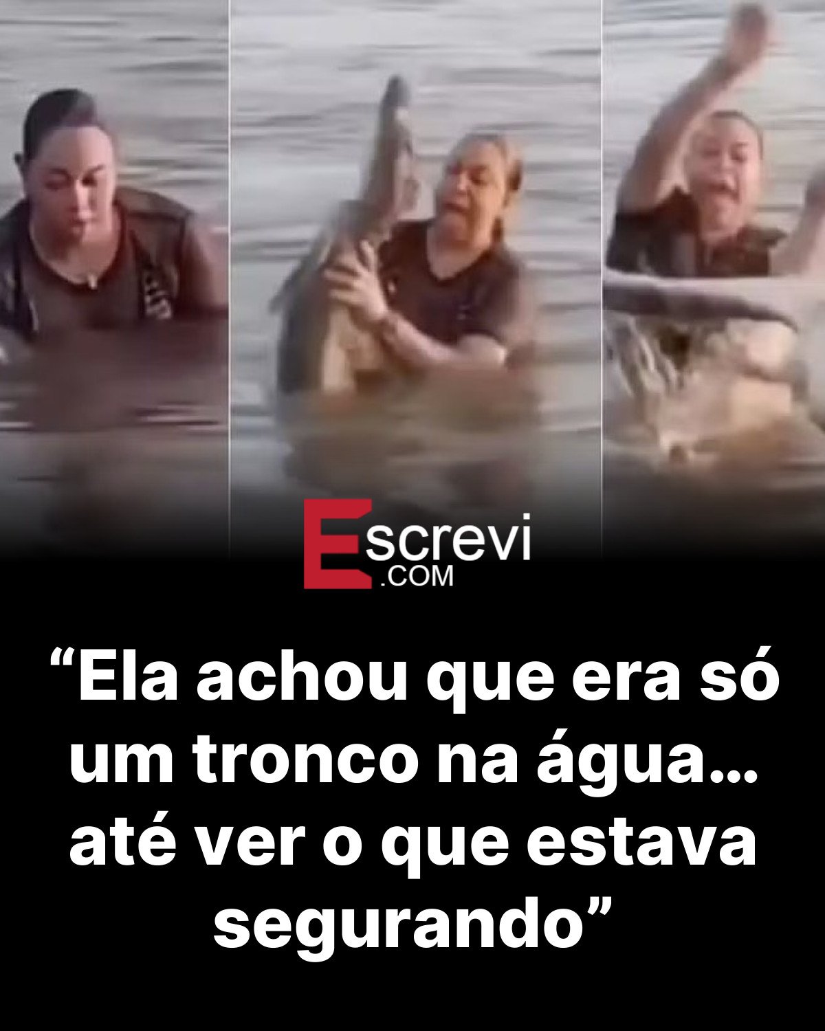 “Ela achou que era só um tronco na água… até ver o que estava segurando” card preto