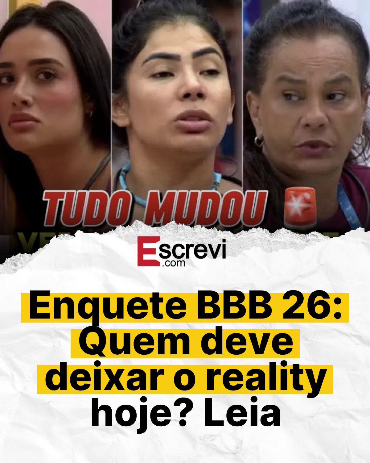 Enquete BBB 26: Quem deve deixar o reality hoje? Leia card branco