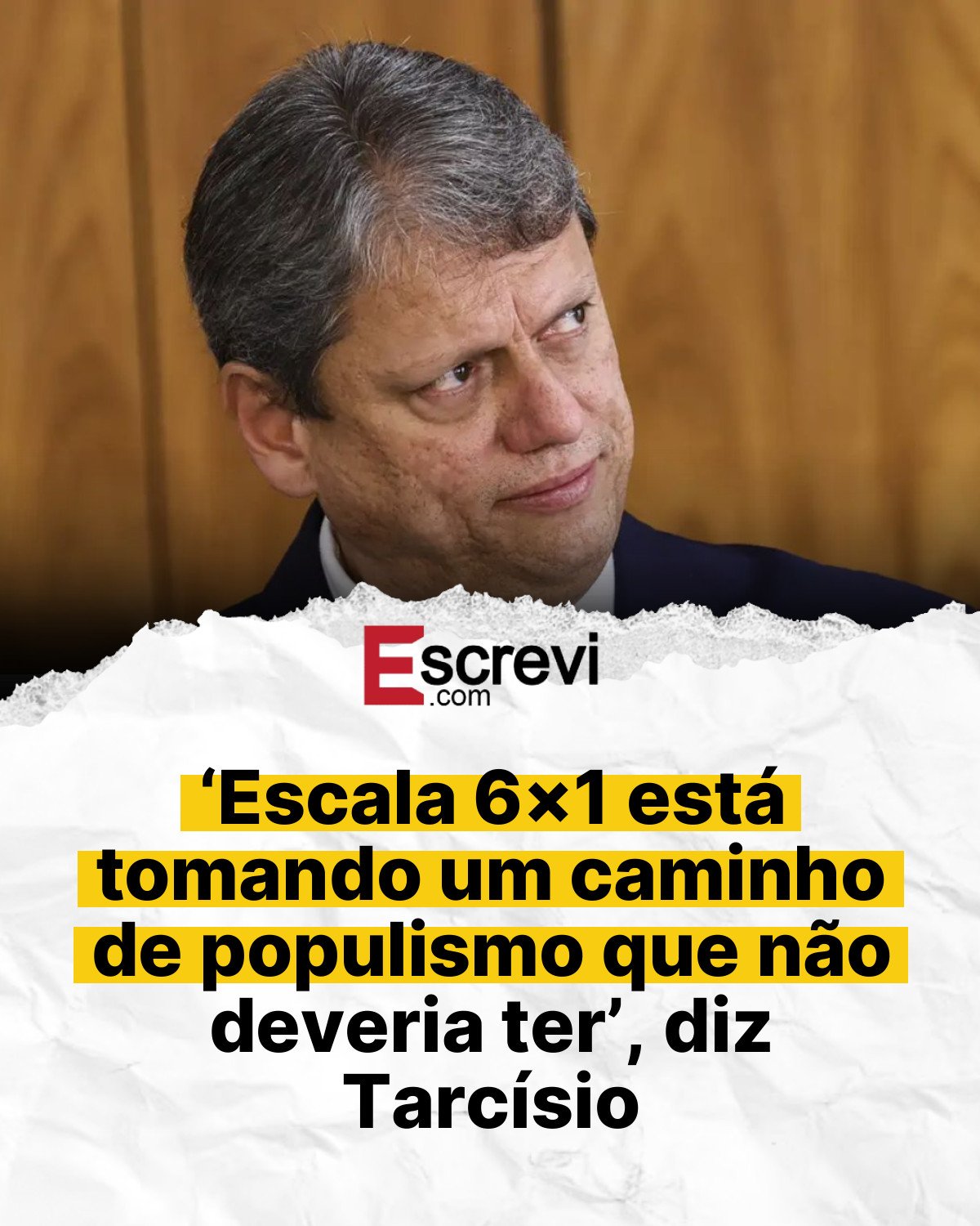 ‘Escala 6×1 está tomando um caminho de populismo que não deveria ter’, diz Tarcísio card branco