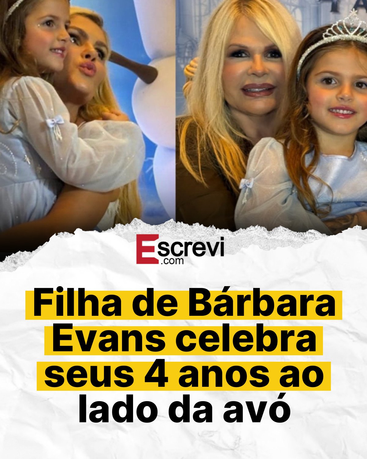 Filha de Bárbara Evans celebra seus 4 anos ao lado da avó card branco
