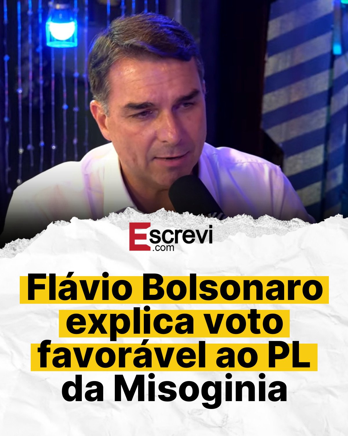 Flávio Bolsonaro explica voto favorável ao PL da Misoginia card branco