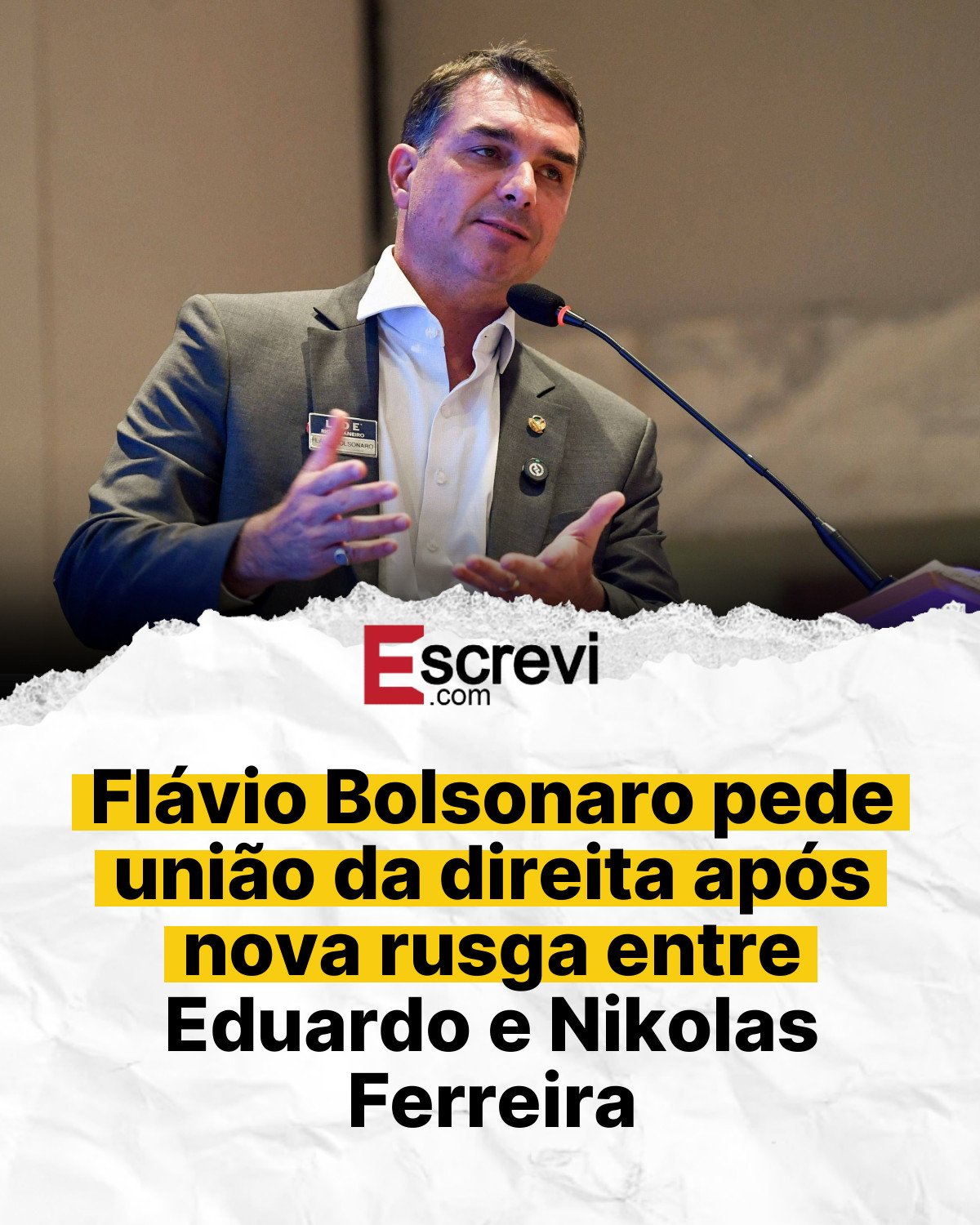 Flávio Bolsonaro pede união da direita após nova rusga entre Eduardo e Nikolas Ferreira card branco