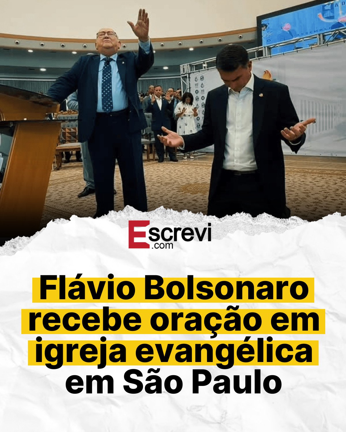 Flávio Bolsonaro recebe oração em igreja evangélica em São Paulo card branco