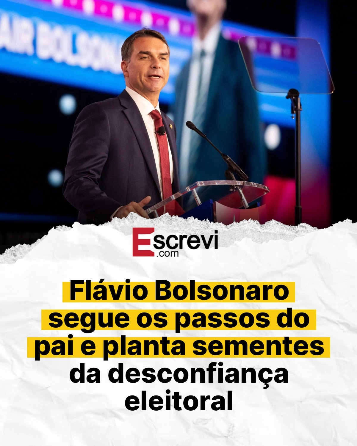 Flávio Bolsonaro segue os passos do pai e planta sementes da desconfiança eleitoral card branco