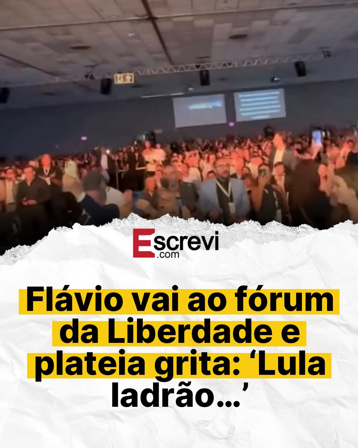 Flávio vai ao fórum da Liberdade e plateia grita: ‘Lula ladrão…’ card branco