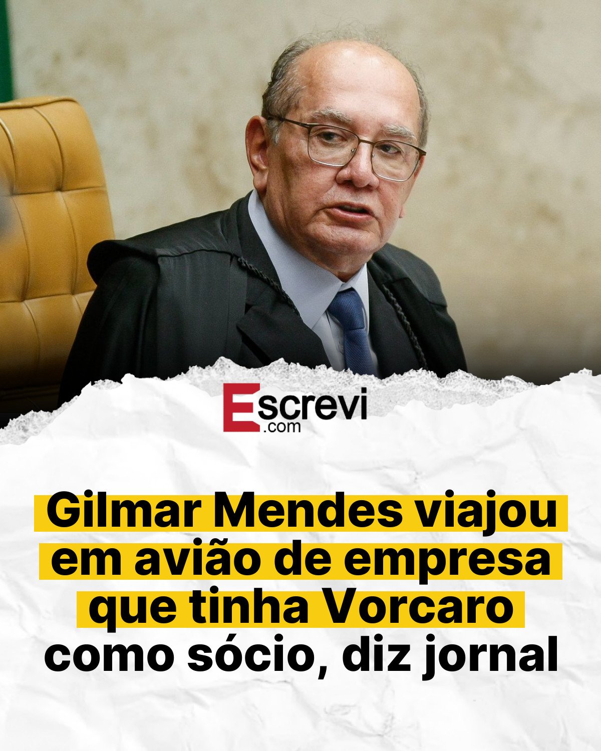 Gilmar Mendes viajou em avião de empresa que tinha Vorcaro como sócio, diz jornal card branco