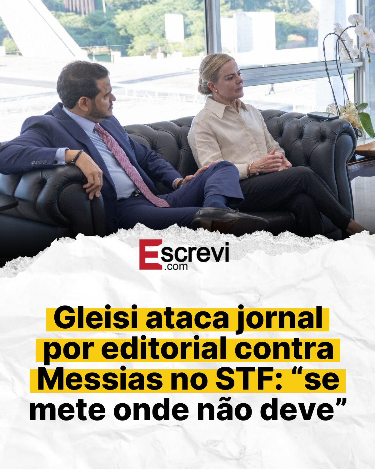 Gleisi ataca jornal por editorial contra Messias no STF: “se mete onde não deve” card branco