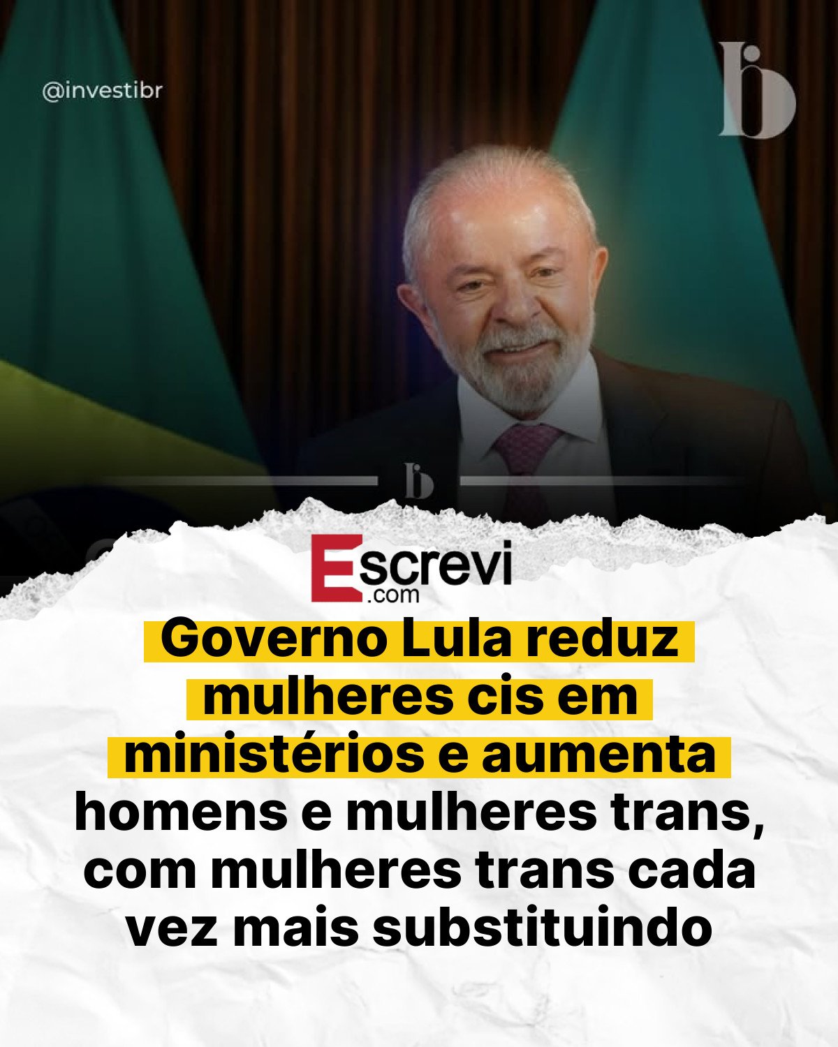 Governo Lula reduz mulheres cis em ministérios e aumenta homens e mulheres trans, com mulheres trans cada vez mais substituindo mulheres cis card branco